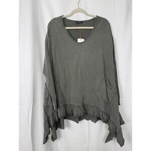 Marisima Made in Italy Women's Ruffle Hem Tunic Top Grey One Size Large Oversize